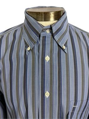 Faconnable Large Classique Multi-Stripe Blue Button Down Long Sleeve Shirt